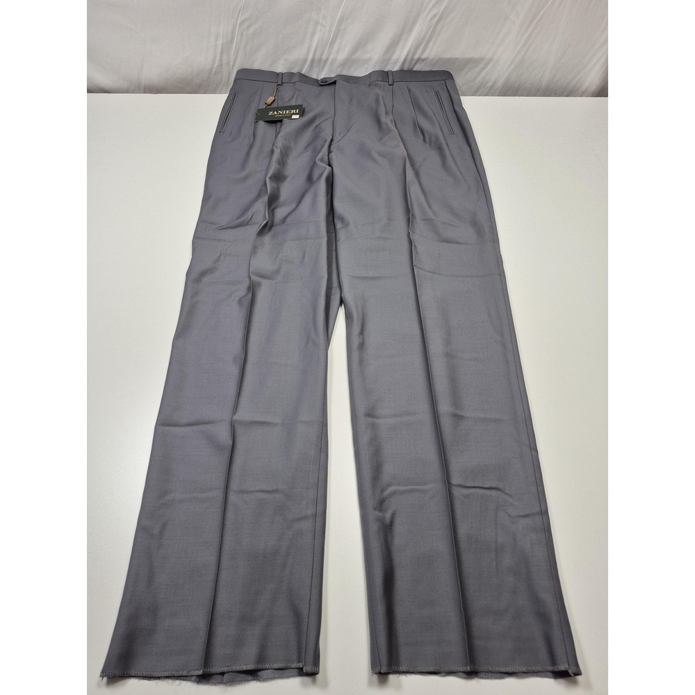 VTG Zanieri Wool Pants Mens 44x37 Gray Super 100s Pleated Italy Unhemmed NWT
